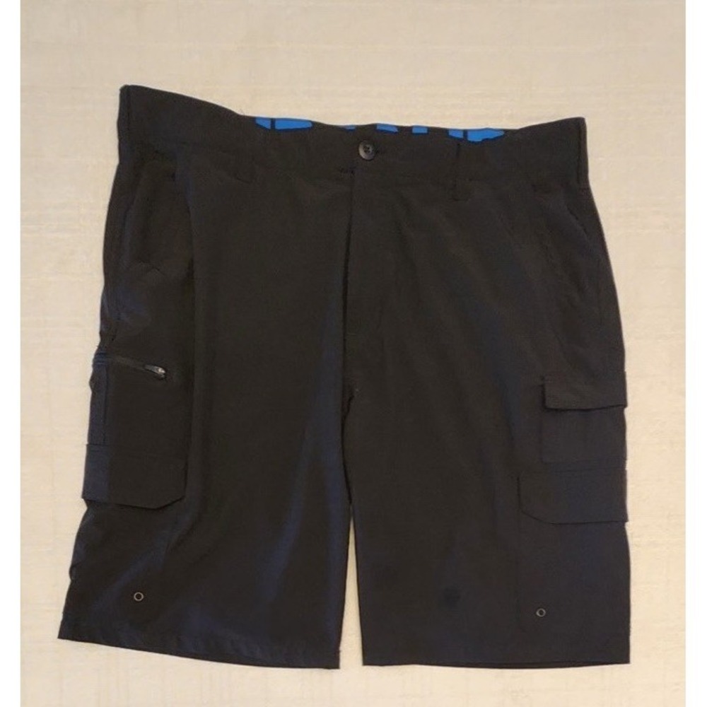 Iron Flex Men Black Cargo Shorts Size 40 Stretch Cotton Flat Front Casual